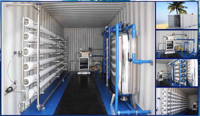 Mobile containerized reverse osmosis sea water desalination machine